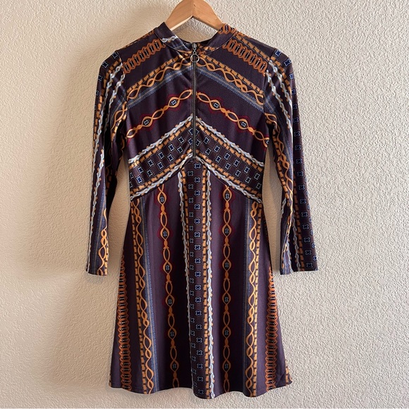 Free People Stella Retro Mod Multicolor Earth-tone Mini Dress Size XS - Picture 5 of 13